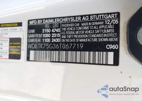 2006 Mercedes-Benz Clk 500 z USA, uszkodzony, nr VIN WDBTK75G36T067719